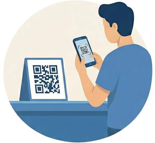 Customers scan and sign in